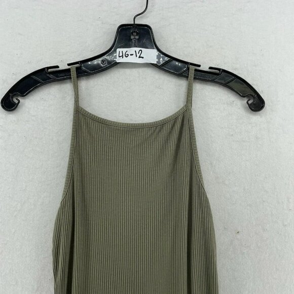Dotti Midi Dress Sz 8 Green Ribbed Side Slit Square Neck Spaghetti Pullover - Picture 4 of 10